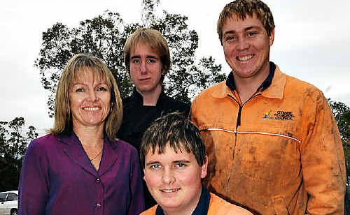 James Nash State High School school-based traineeship co-ordinator Tracey Condon with award winners Alan Hornery, Blake Jeremy and Thomas Wade. James Nash State High School school-based traineeship co-ordinator Tracey Condon with award winners Alan Hornery, Blake Jeremy and Thomas Wade.